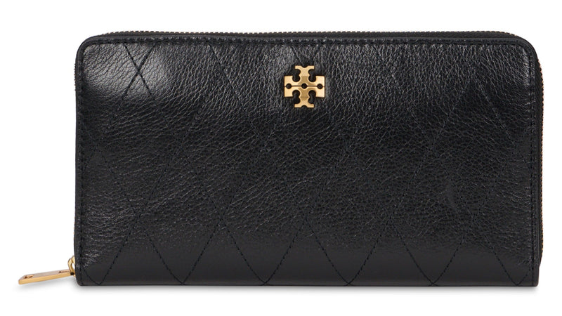 Tory Burch Quilted Calfskin Zip-Around Wallet — Black