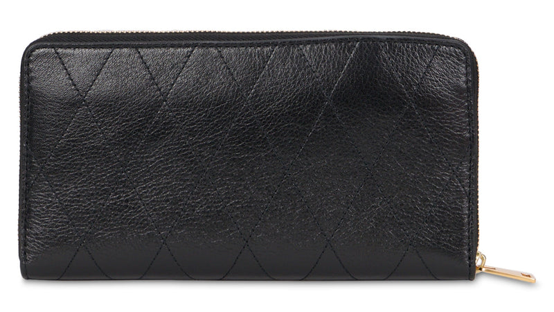 Tory Burch Quilted Calfskin Zip-Around Wallet — Black
