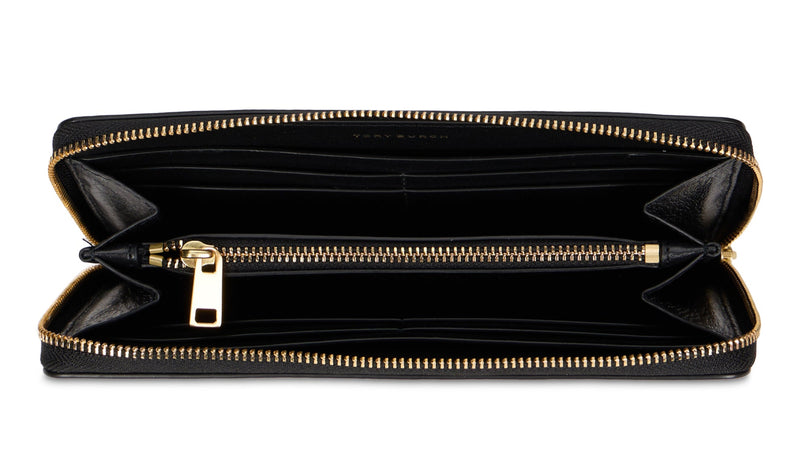 Tory Burch Quilted Calfskin Zip-Around Wallet — Black