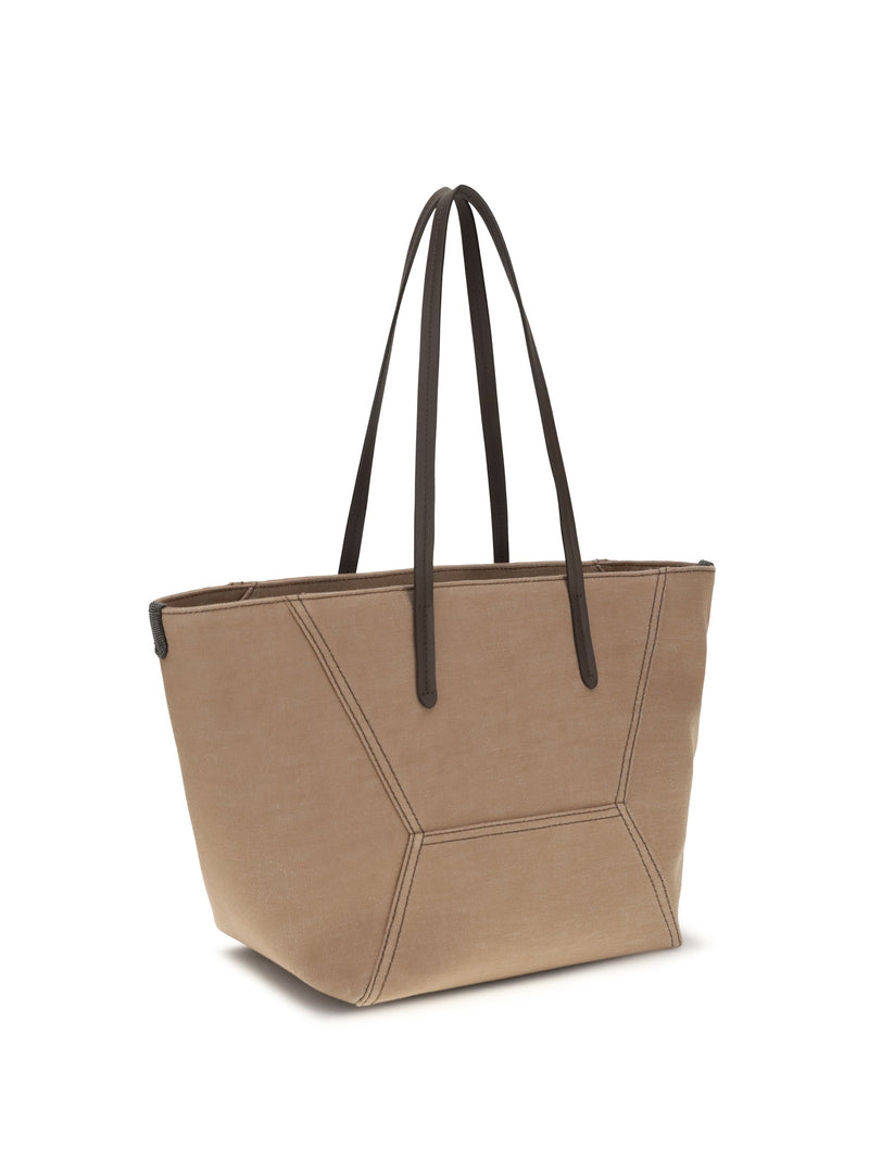 Brunello Cucinelli Canvas Trapeze Tote Bag — Camel Cotton