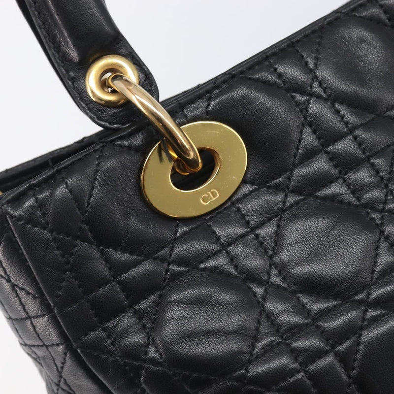 Christian Dior Vintage Lady Cannage Quilt Lambskin Black Leather Bag
