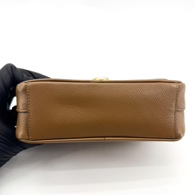 Prada Pushlock Pocket Camera Saffiano Leather Brown Bag