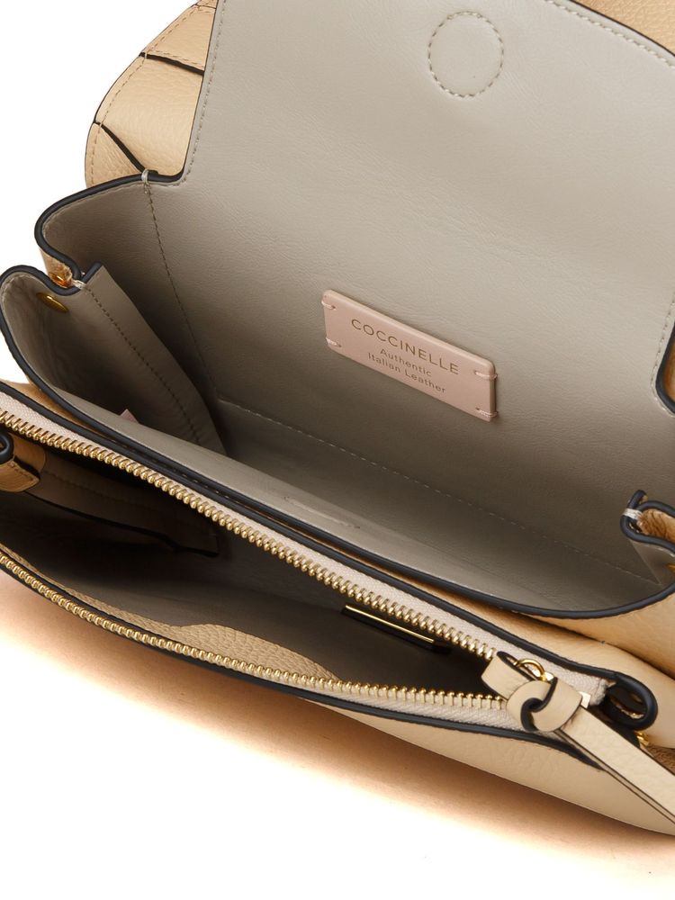 Coccinelle Grained Cowhide Crossbody Bag — Beige
