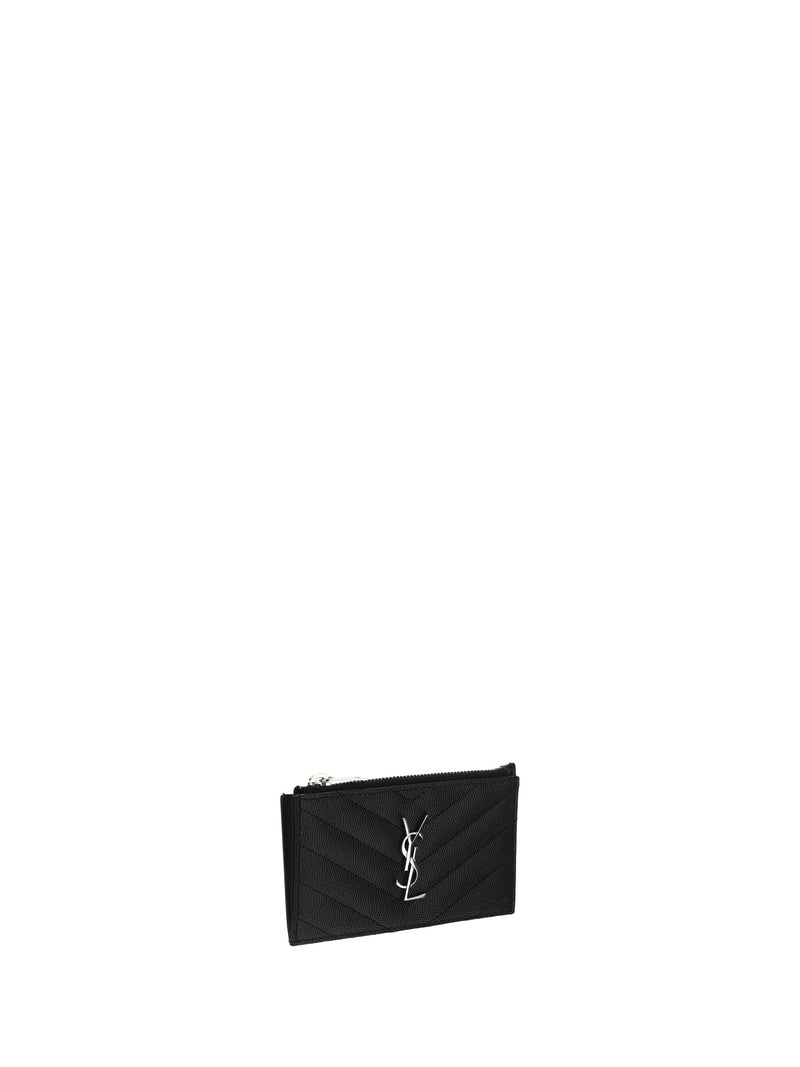 Saint Laurent Quilted Leather Cardholder Wallet — Black Calf Bos Taurus