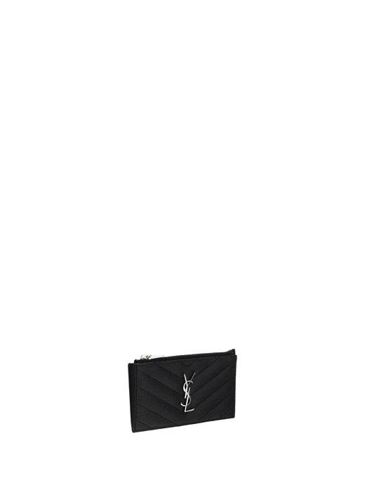 Saint Laurent Embossed Logo Calf Leather Cardholder — Black Wallets & Purses