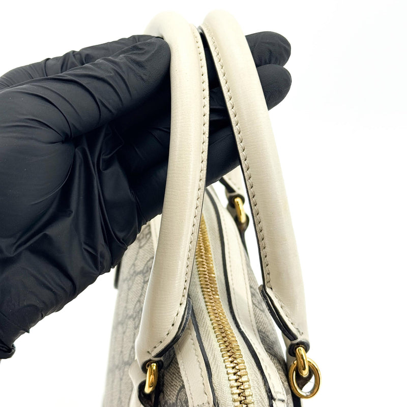 Gucci Horsebit 1955 Top Handle Gg Coated Canvas With Leather Beige Bag