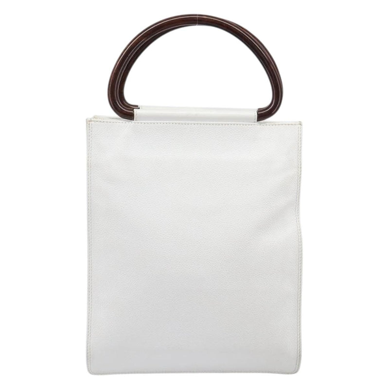 Chanel Vintage Wooden Quilted Caviar White Leather Bag