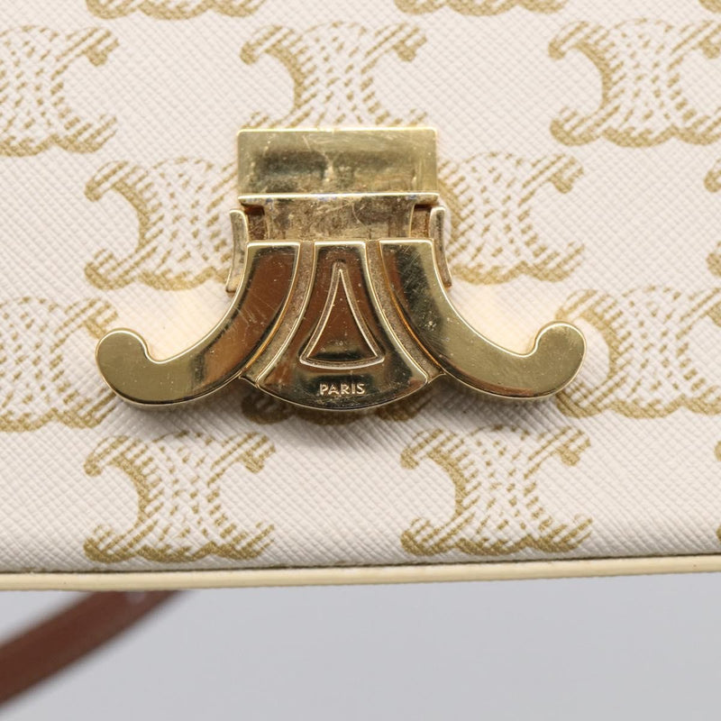 Celine Triomphe East-West Coated Canvas White Leather Bag