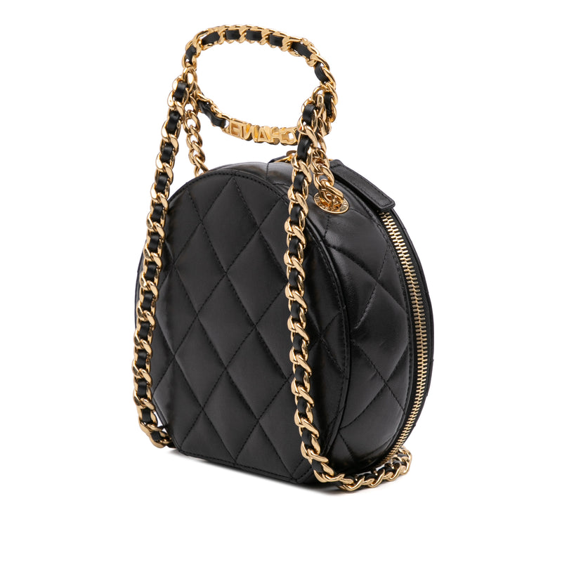 Quilted Lambskin Oval Logo Chain Top Handle Round Clutch on Chain - Image 2