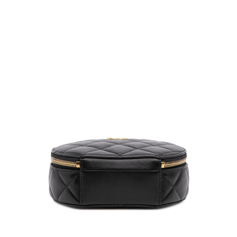 Quilted Lambskin Oval Logo Chain Top Handle Round Clutch on Chain - Image 3