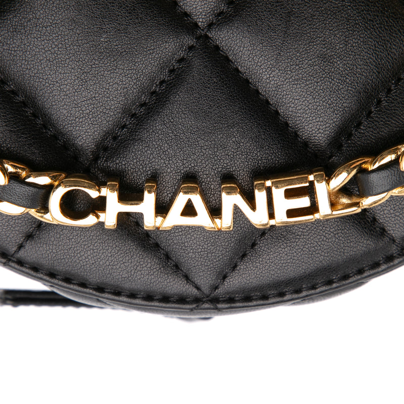 Quilted Lambskin Oval Logo Chain Top Handle Round Clutch on Chain - Image 8