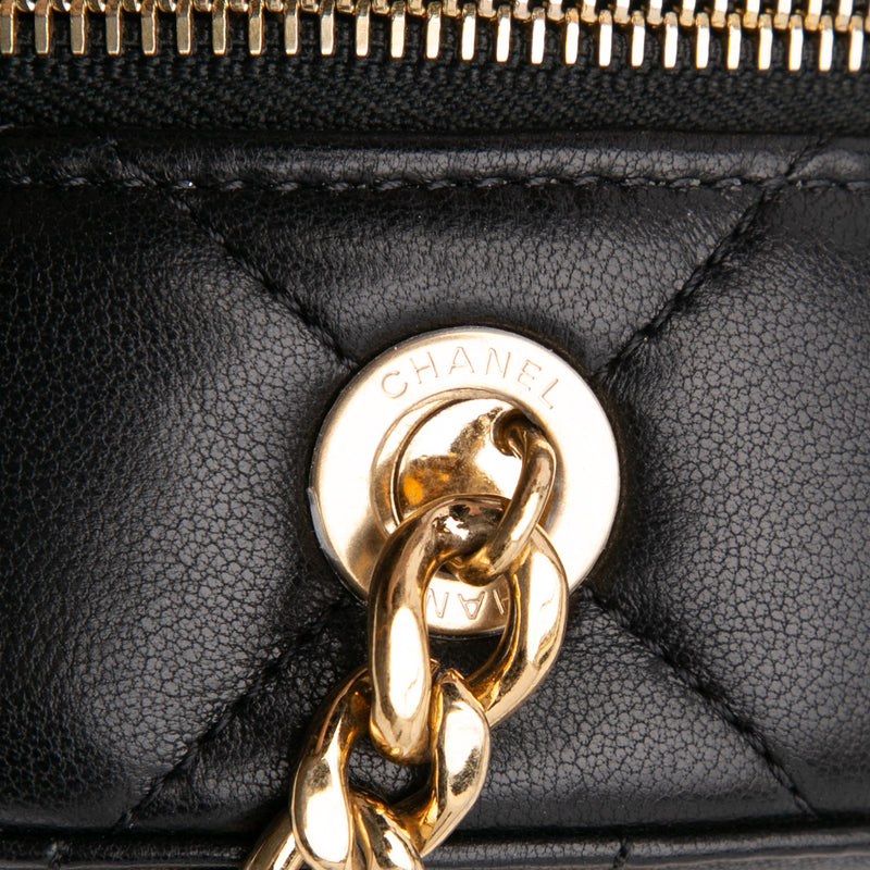 Quilted Lambskin Oval Logo Chain Top Handle Round Clutch on Chain - Image 9