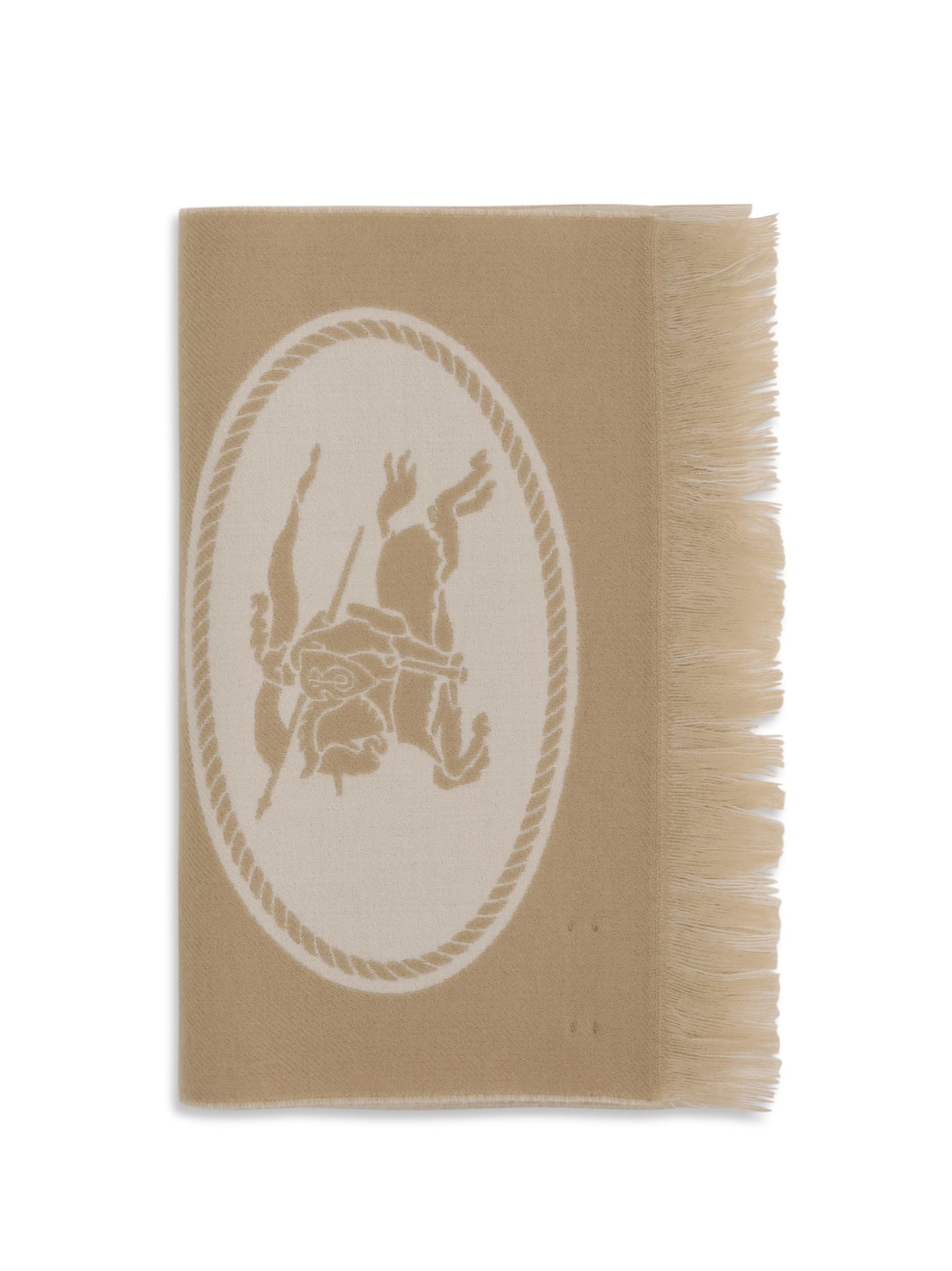 Burberry Logo Jacquard Merino Wool Scarf — Beige Ovis Aries Scarfs
