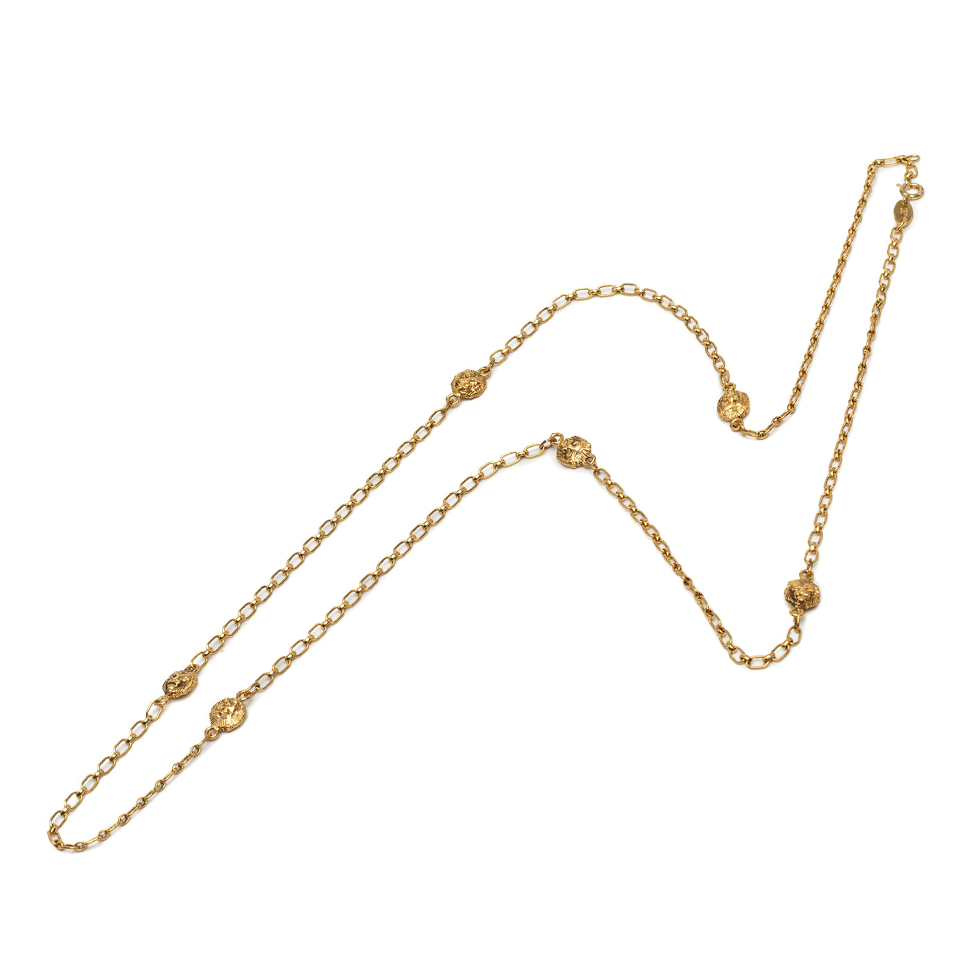 CC Gold Plated Lion Head Station Chain Long Necklace - Image 1