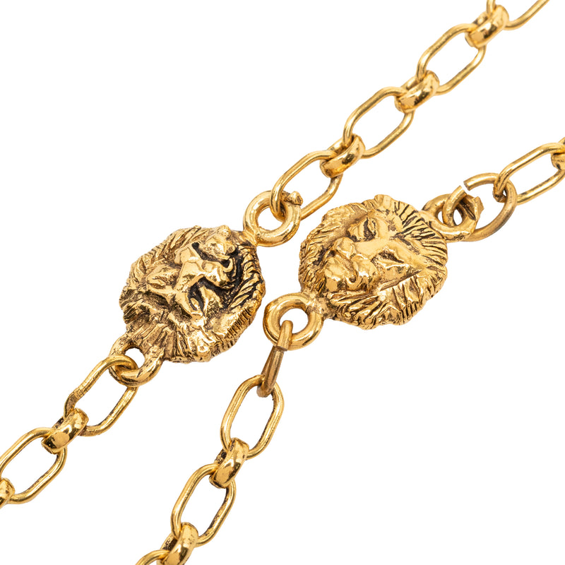 CC Gold Plated Lion Head Station Chain Long Necklace - Image 2