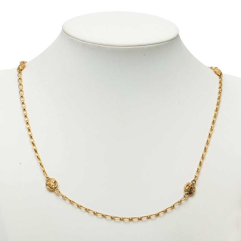 CC Gold Plated Lion Head Station Chain Long Necklace - Image 5