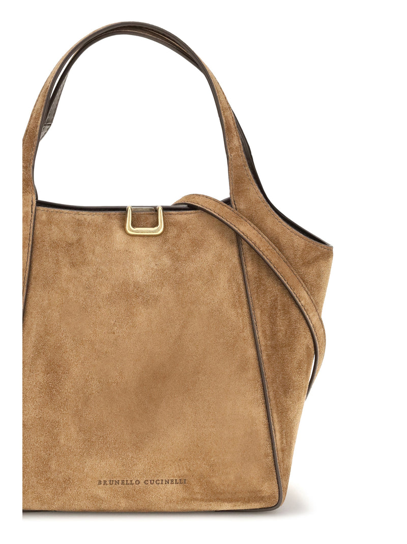 Brunello Cucinelli Suede Bucket Bag — Beige Calf Leather Bos Taurus