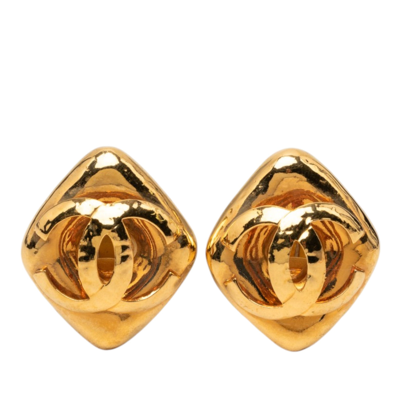 CC Gold Plated Diamond Shape Clip On Earrings - Image 1