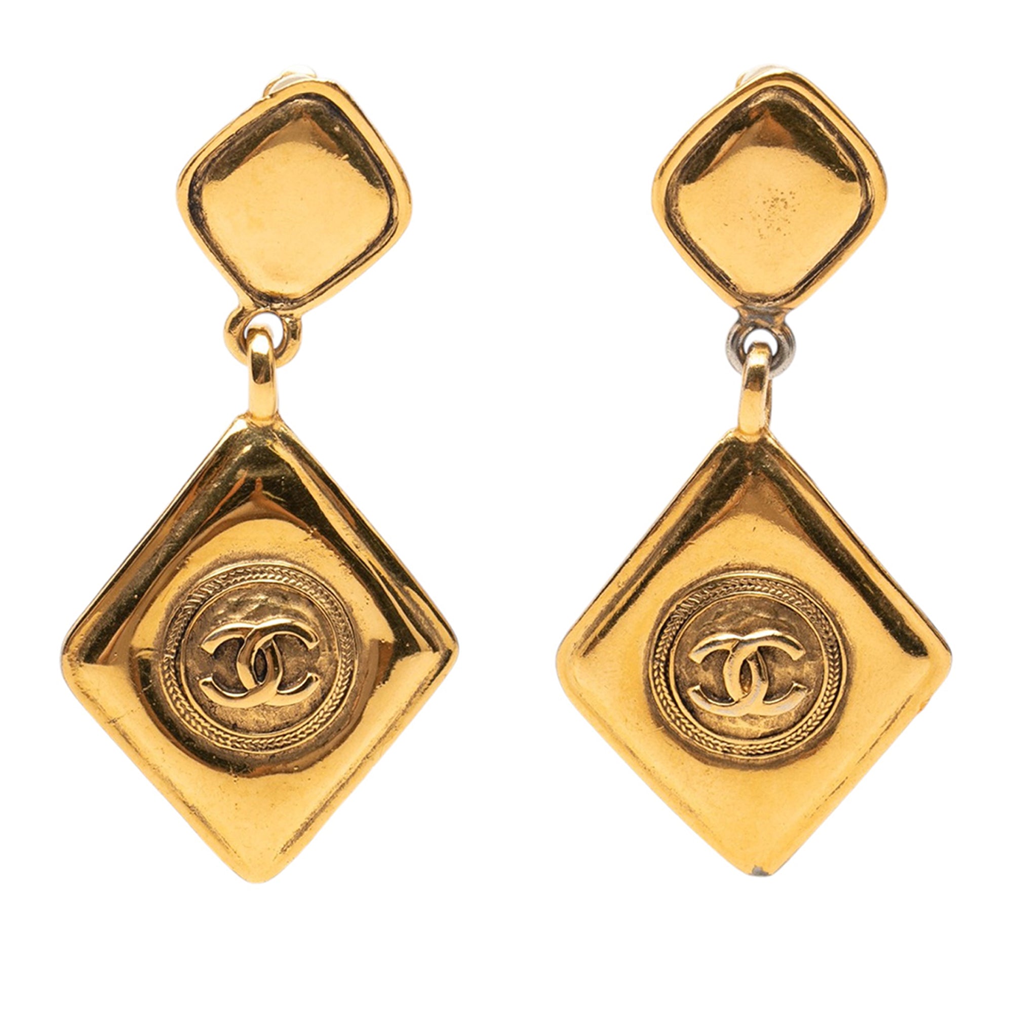 CC Gold Plated Diamond Drop Clip On Earrings - Image 1