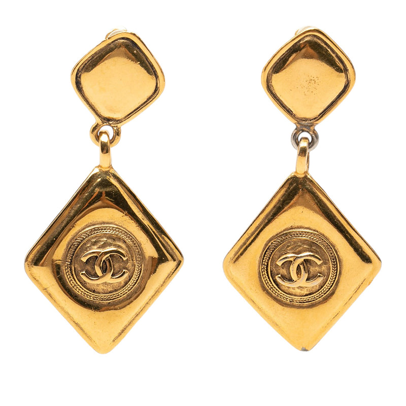 CC Gold Plated Diamond Drop Clip On Earrings