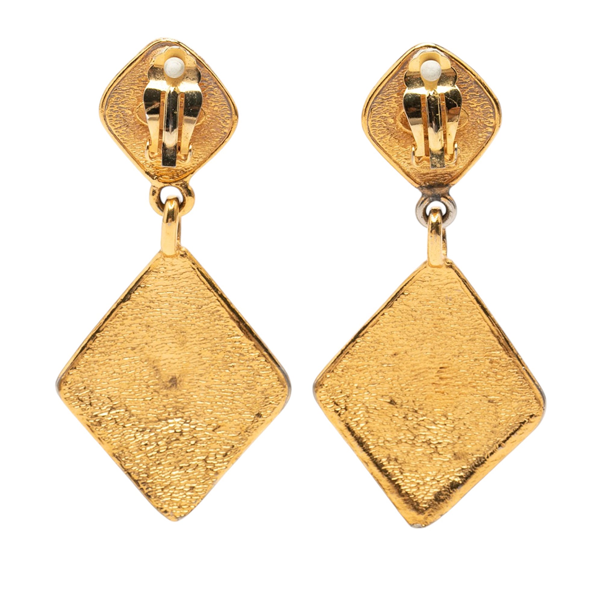 CC Gold Plated Diamond Drop Clip On Earrings - Image 2