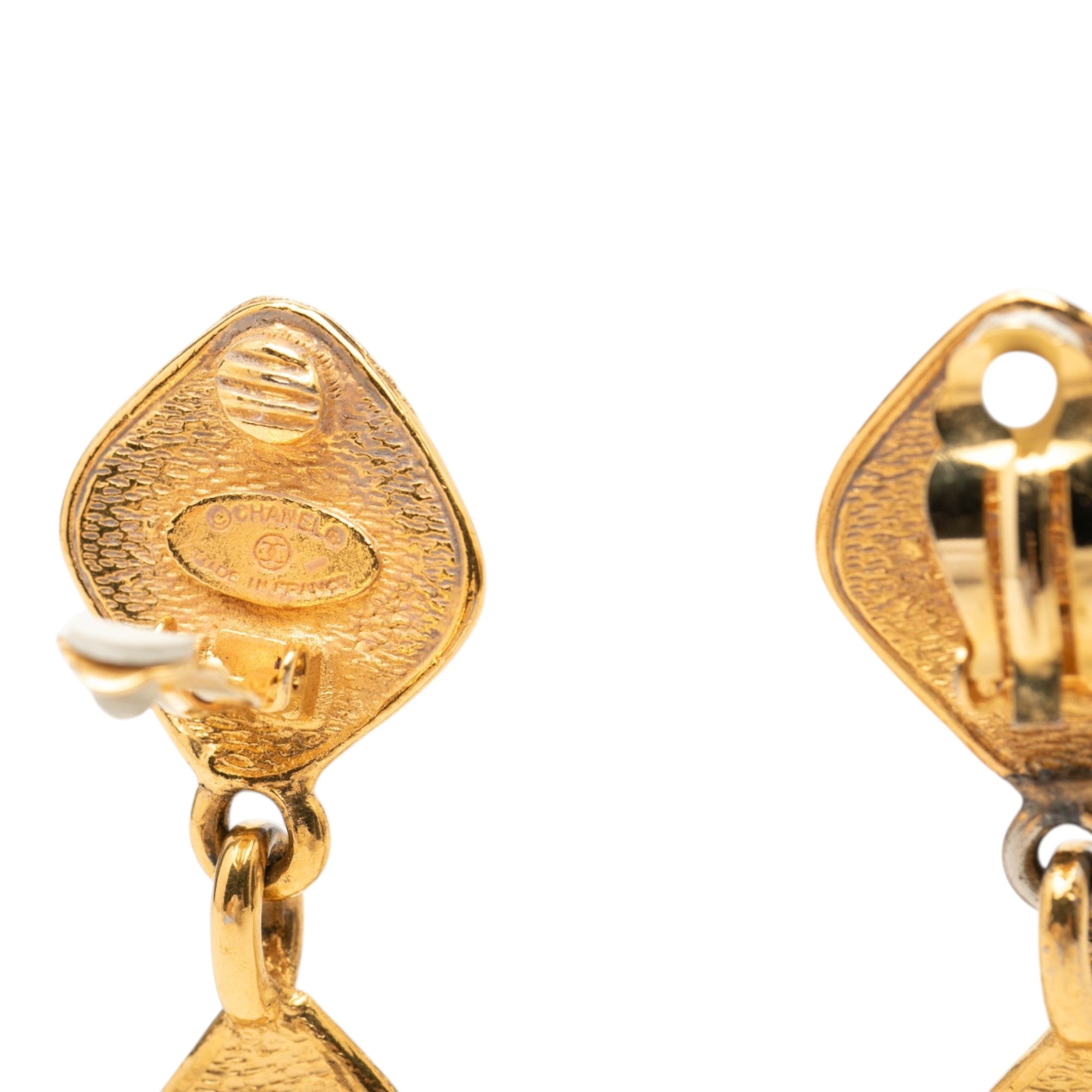 CC Gold Plated Diamond Drop Clip On Earrings - Image 3