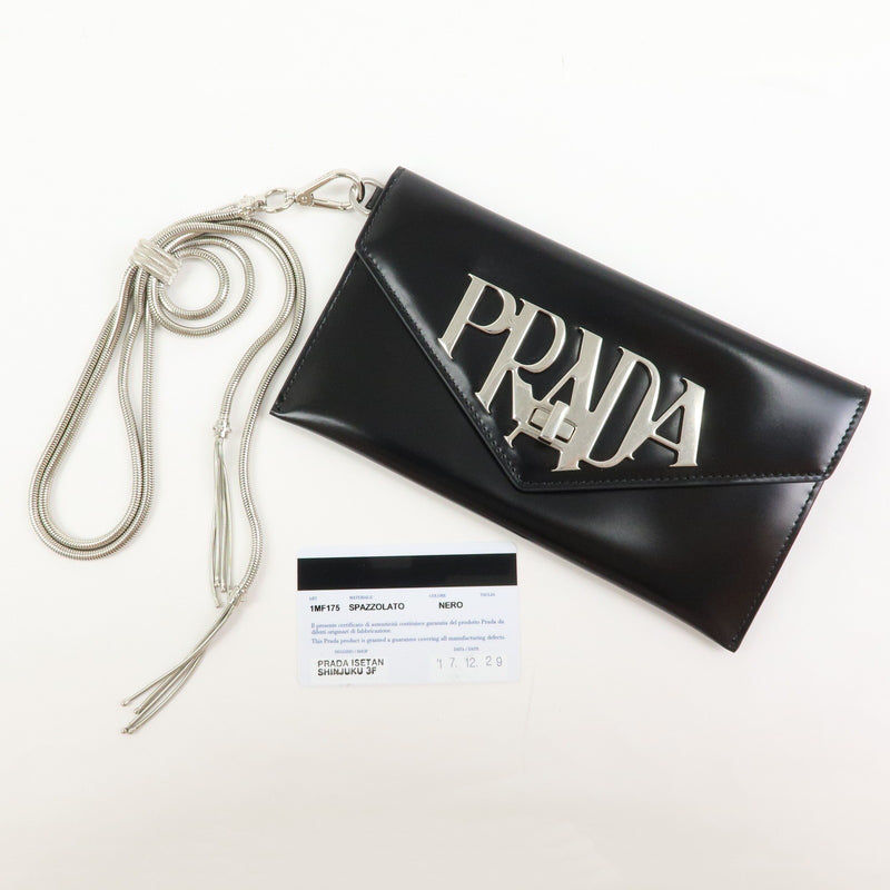 Prada Envelope Logo Clutch Spazzolato Leather Black
