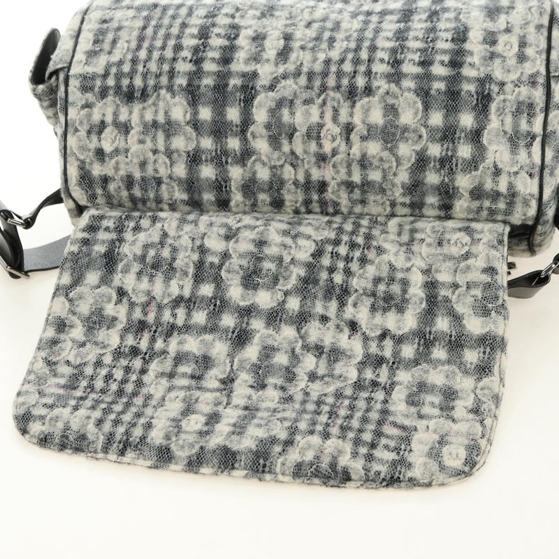 Chanel Vintage Camellia Flap Camera Quilted Tweed White Wool Bag