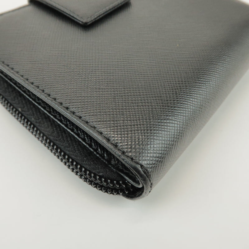 Prada Bifold Zip Around Saffiano Leather Black Accessory
