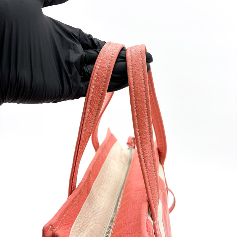 Balenciaga Bazar Striped Leather White Bag