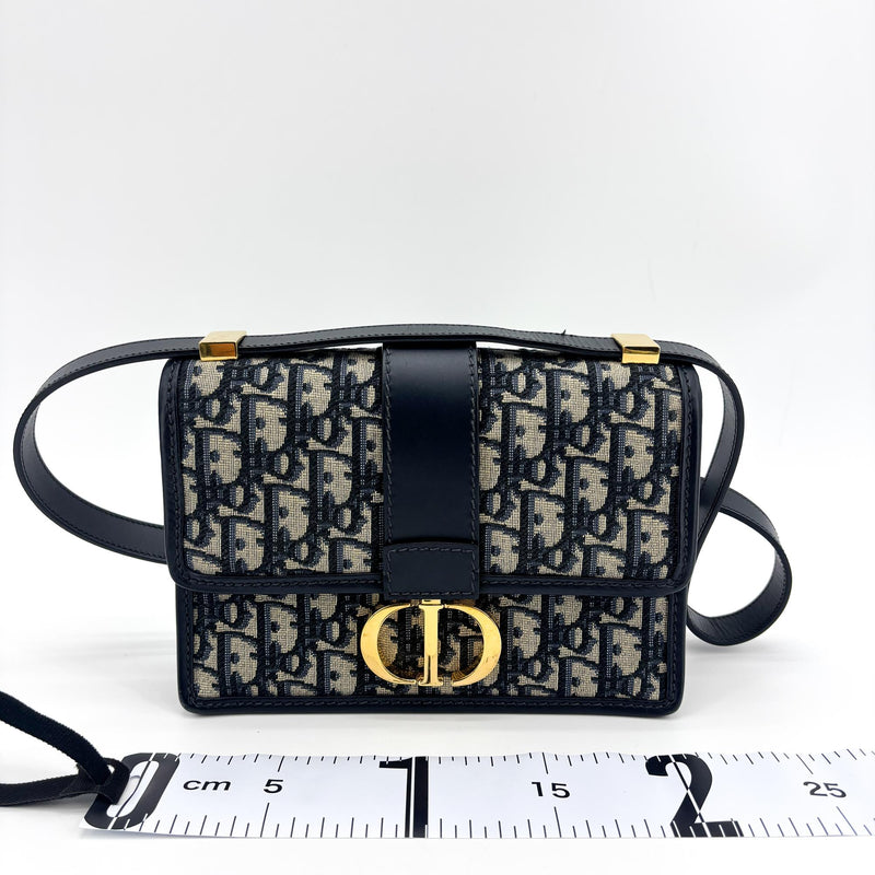 Christian Dior 30 Montaigne Flap Oblique Canvas Beige Leather Bag