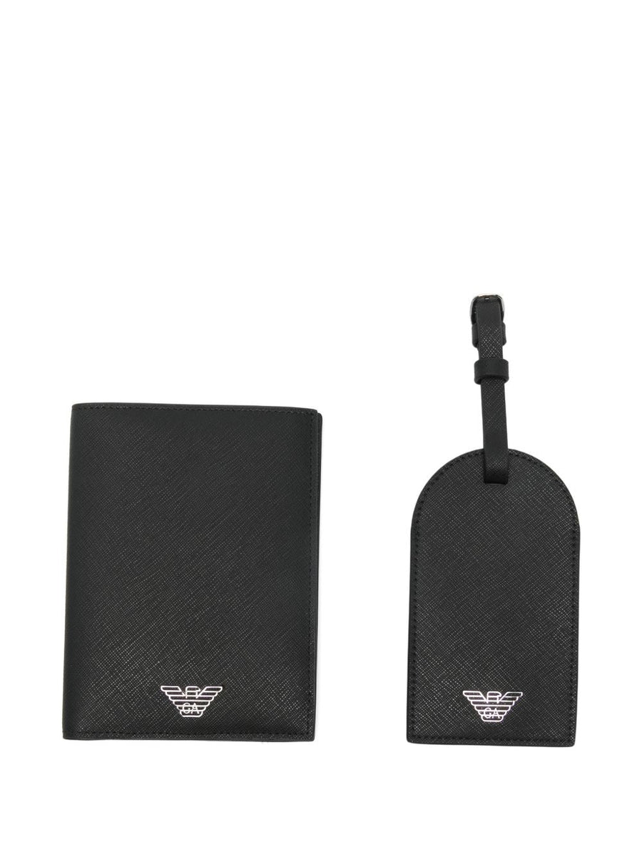 Emporio Armani Regenerated Saffiano Passport Holder — Black Wallet