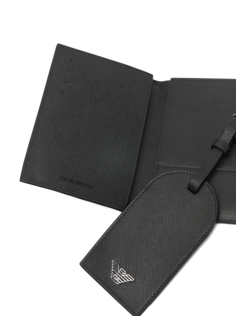 Emporio Armani Regenerated Saffiano Passport Holder — Black Wallet