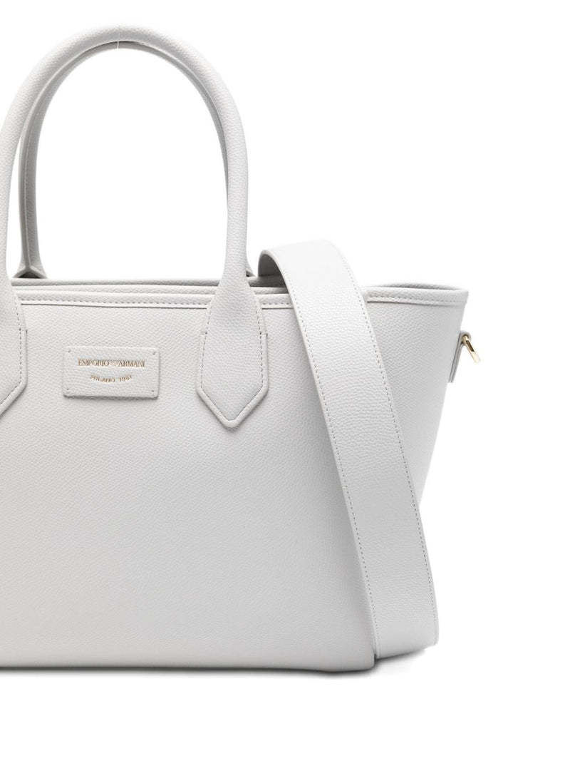 Emporio Armani Palmellato Leather Tote Bag — White