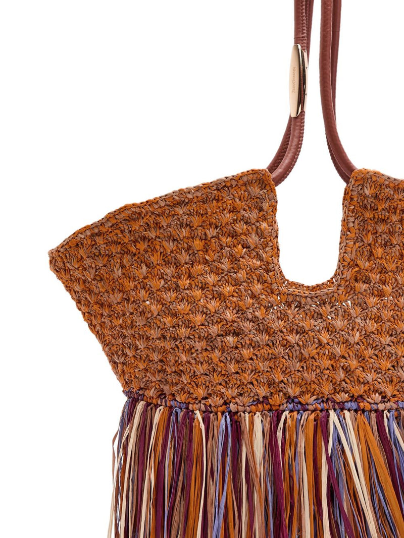 Zimmermann Woven Raffia With Fringe Tote Bag — Brown Rafia