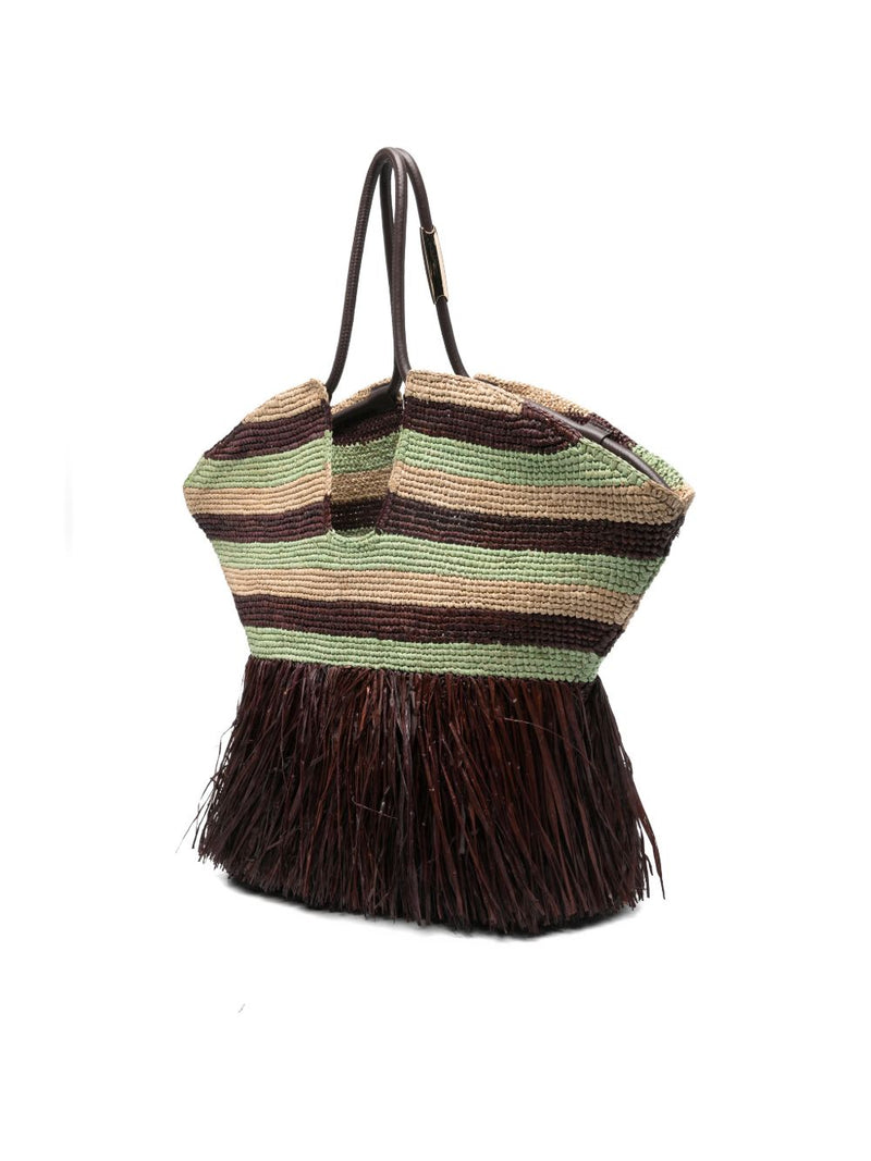 Zimmermann Striped Crochet With Fringe Tote Bag — Burgundy