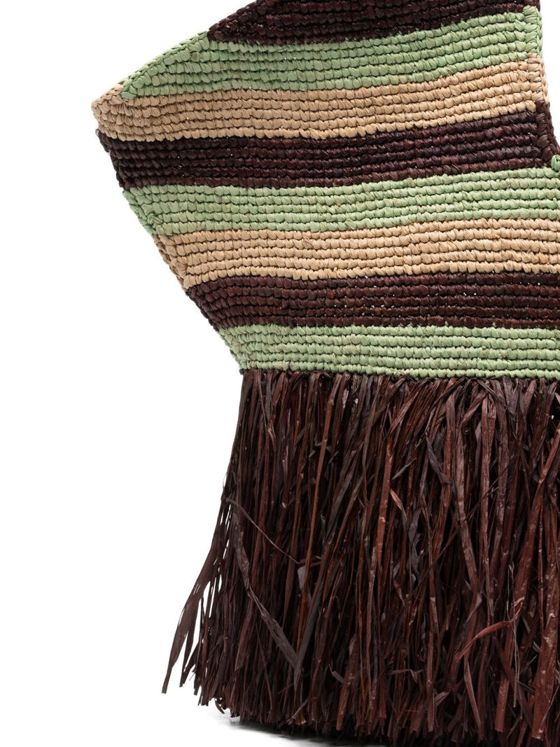 Zimmermann Striped Crochet With Fringe Tote Bag — Burgundy