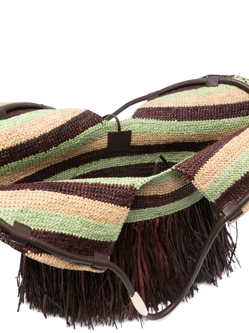 Zimmermann Striped Crochet With Fringe Tote Bag — Burgundy
