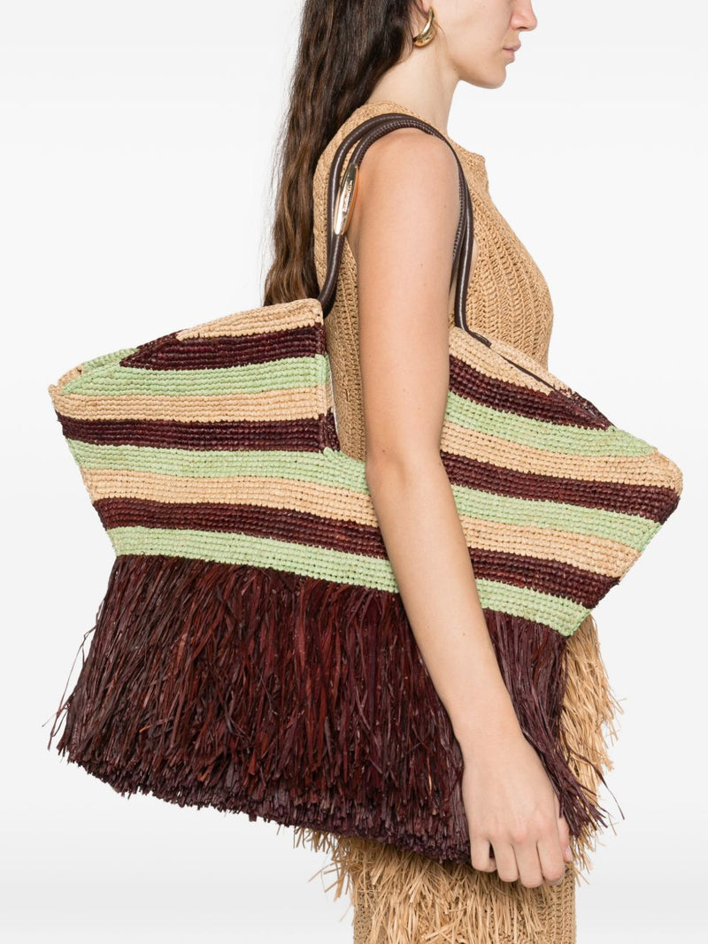 Zimmermann Striped Crochet With Fringe Tote Bag — Burgundy