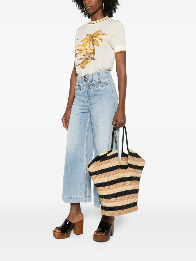 Zimmermann Striped Raffia Tote Bag — Beige