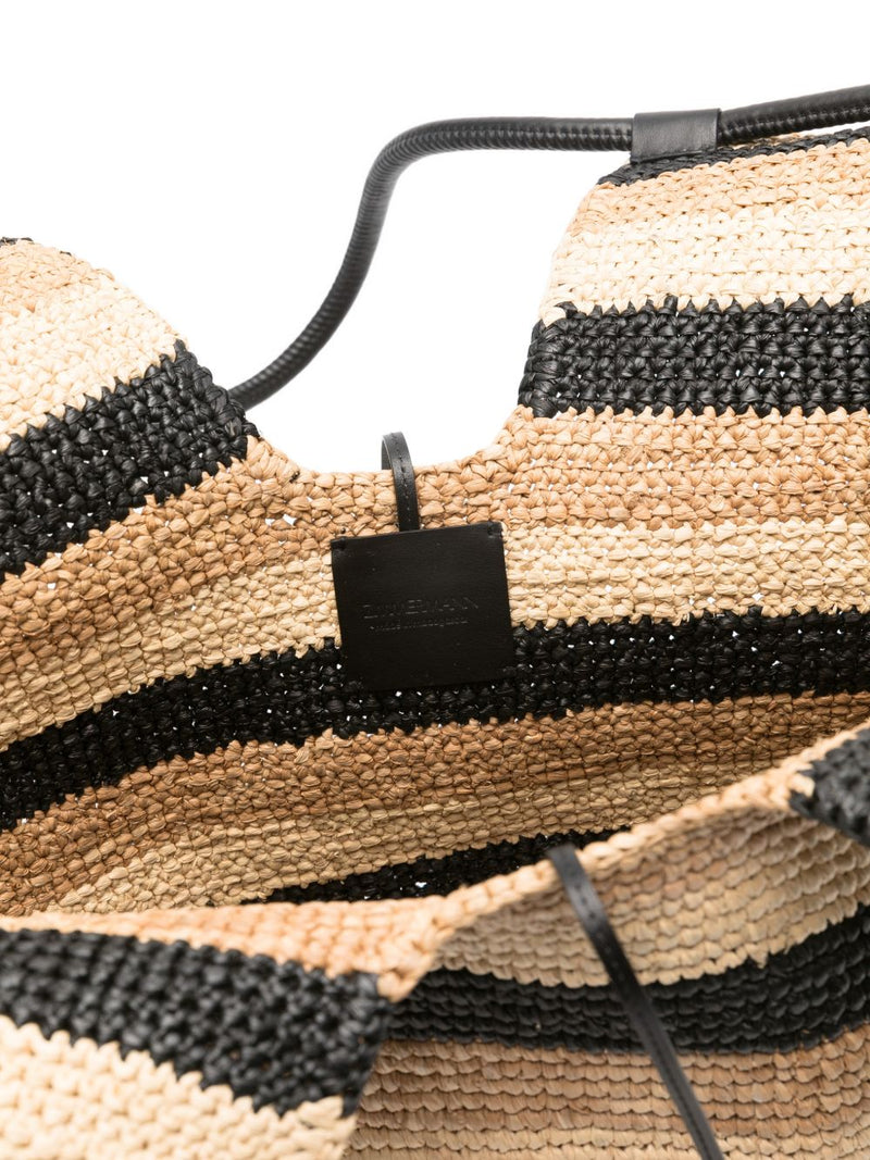 Zimmermann Striped Raffia Tote Bag — Beige