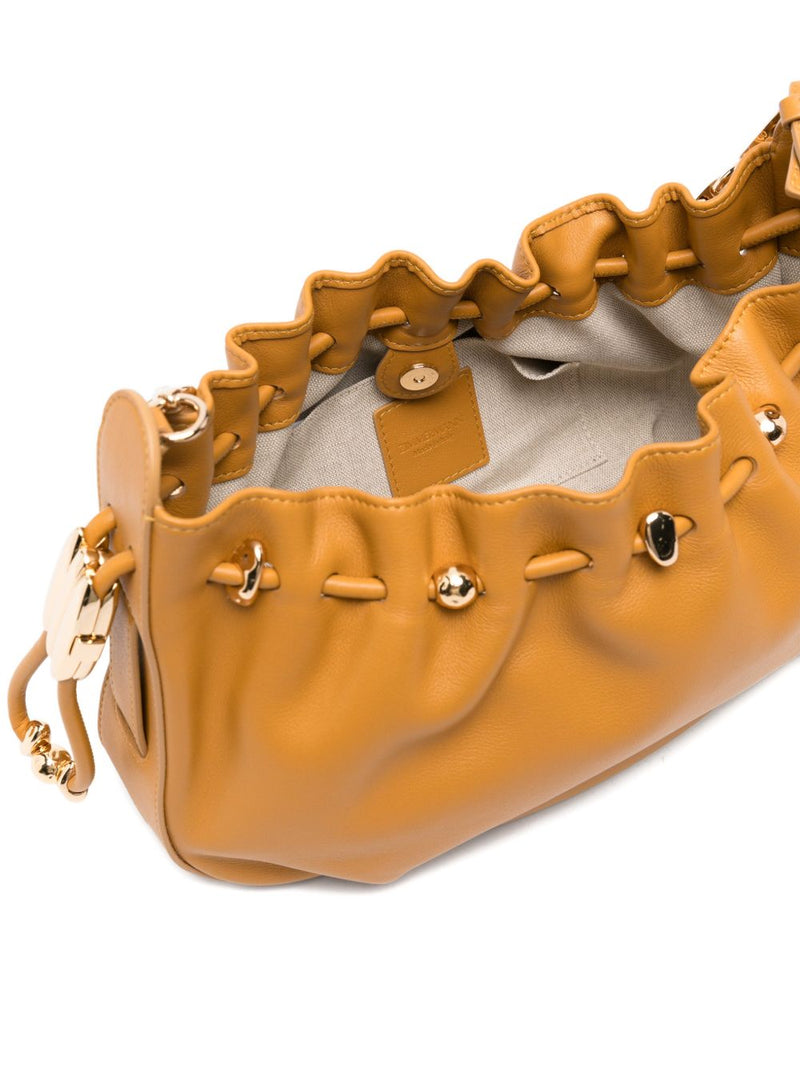 Zimmermann Ruched Leather Shoulder Bag — Orange