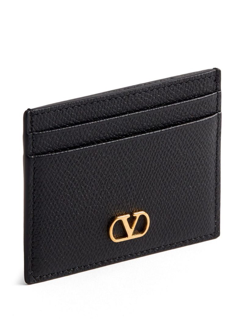 Valentino Garavani Vlogo Signature Pebbled Leather Card Case — Black Cases