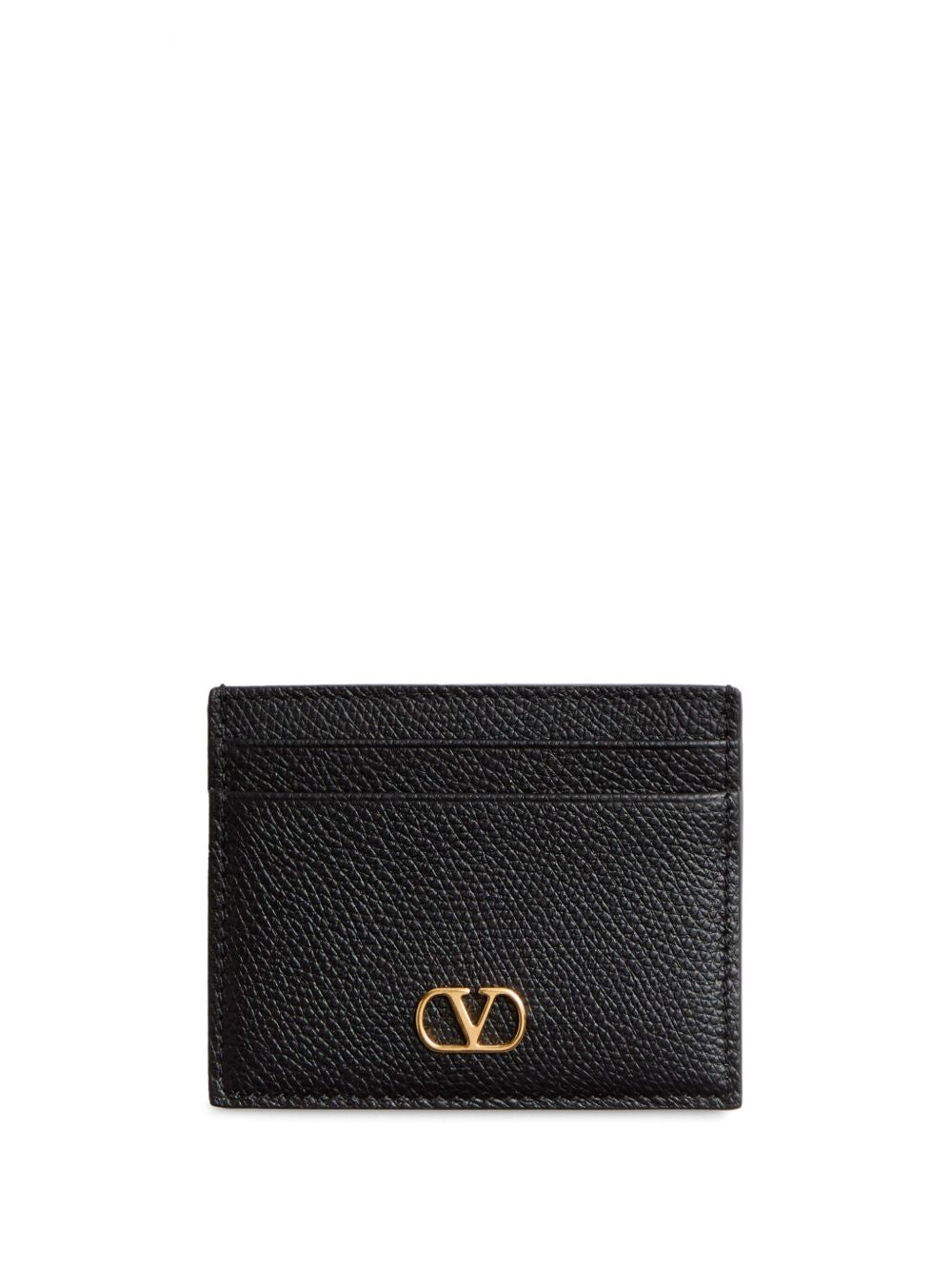 Valentino Garavani Vlogo Signature Pebbled Leather Card Case — Black Cases