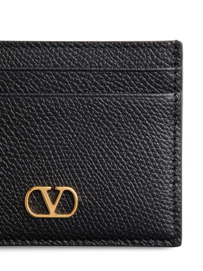 Valentino Garavani Vlogo Signature Pebbled Leather Card Case — Black Cases
