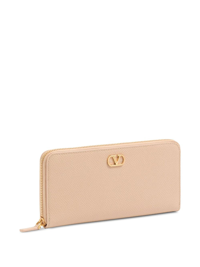 Valentino Garavani Grained Leather Vlogo Wallet — Pink