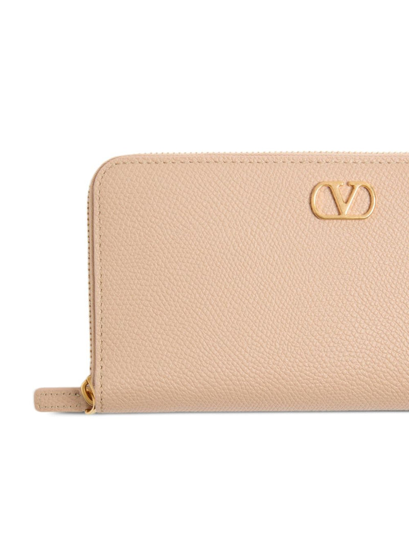 Valentino Garavani Grained Leather Vlogo Wallet — Pink