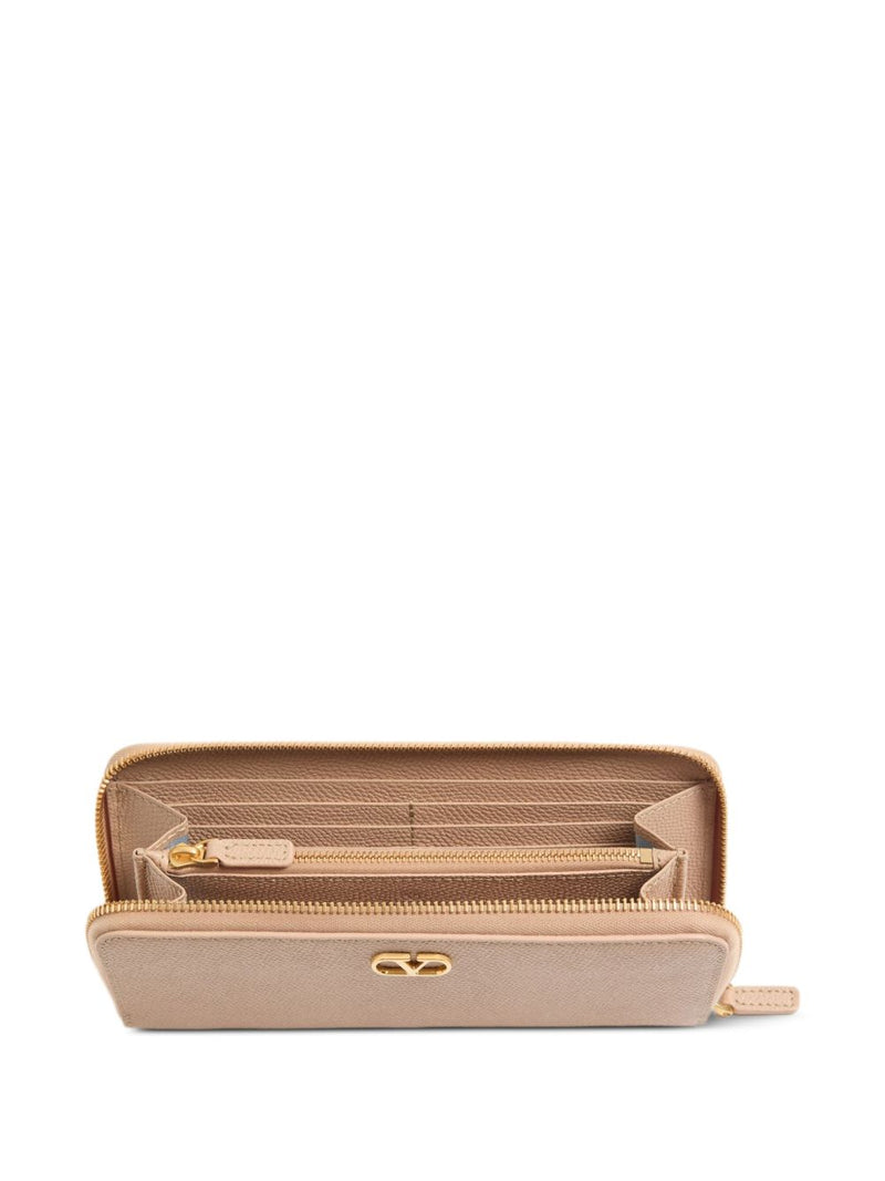 Valentino Garavani Grained Leather Vlogo Wallet — Pink