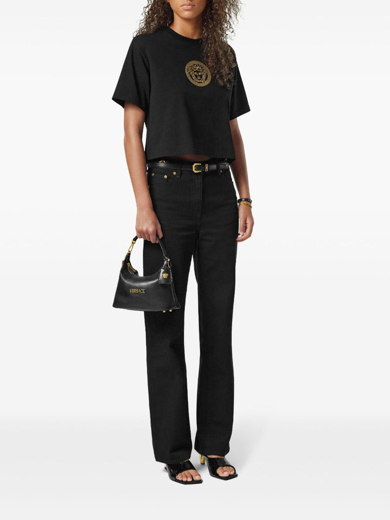 Versace Lambskin With Gold-Tone Hardware Shoulder Bag — Black