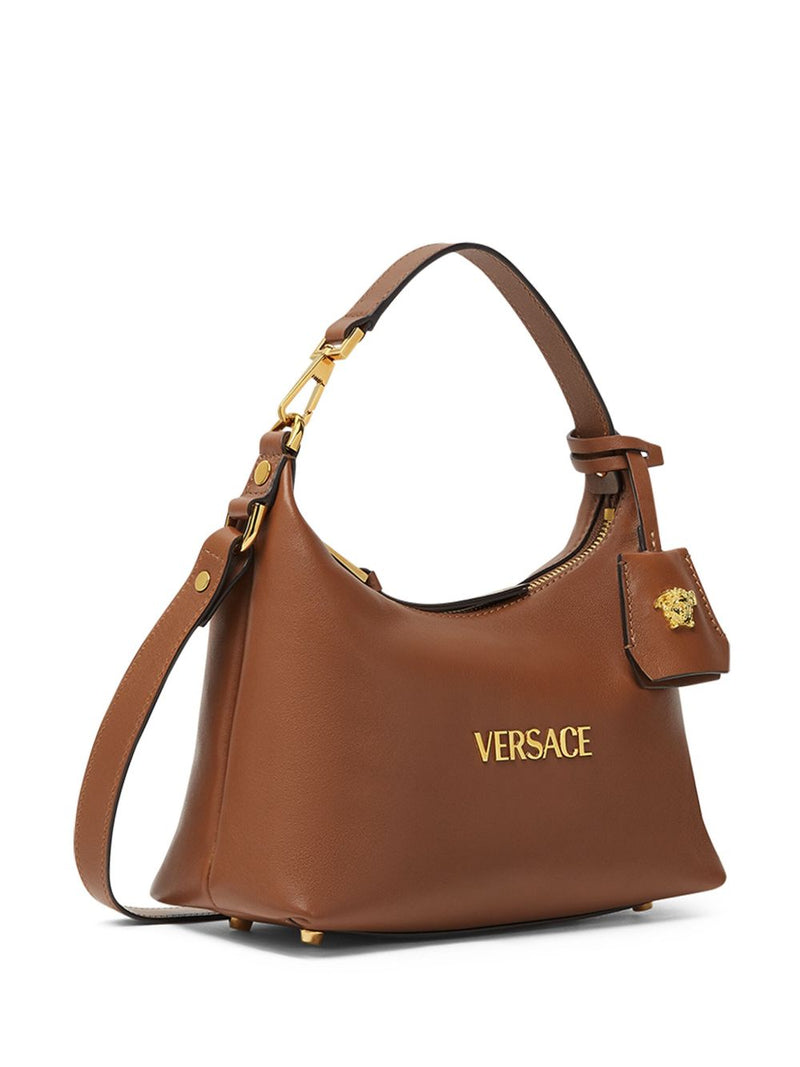 Versace Lambskin Logo Hobo Bag — Brown